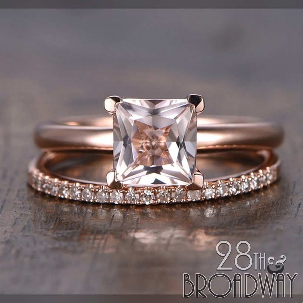 18K Rose Gold 1.10 Ct. Diamond Engagement Eternity Band Wedding Ring Set